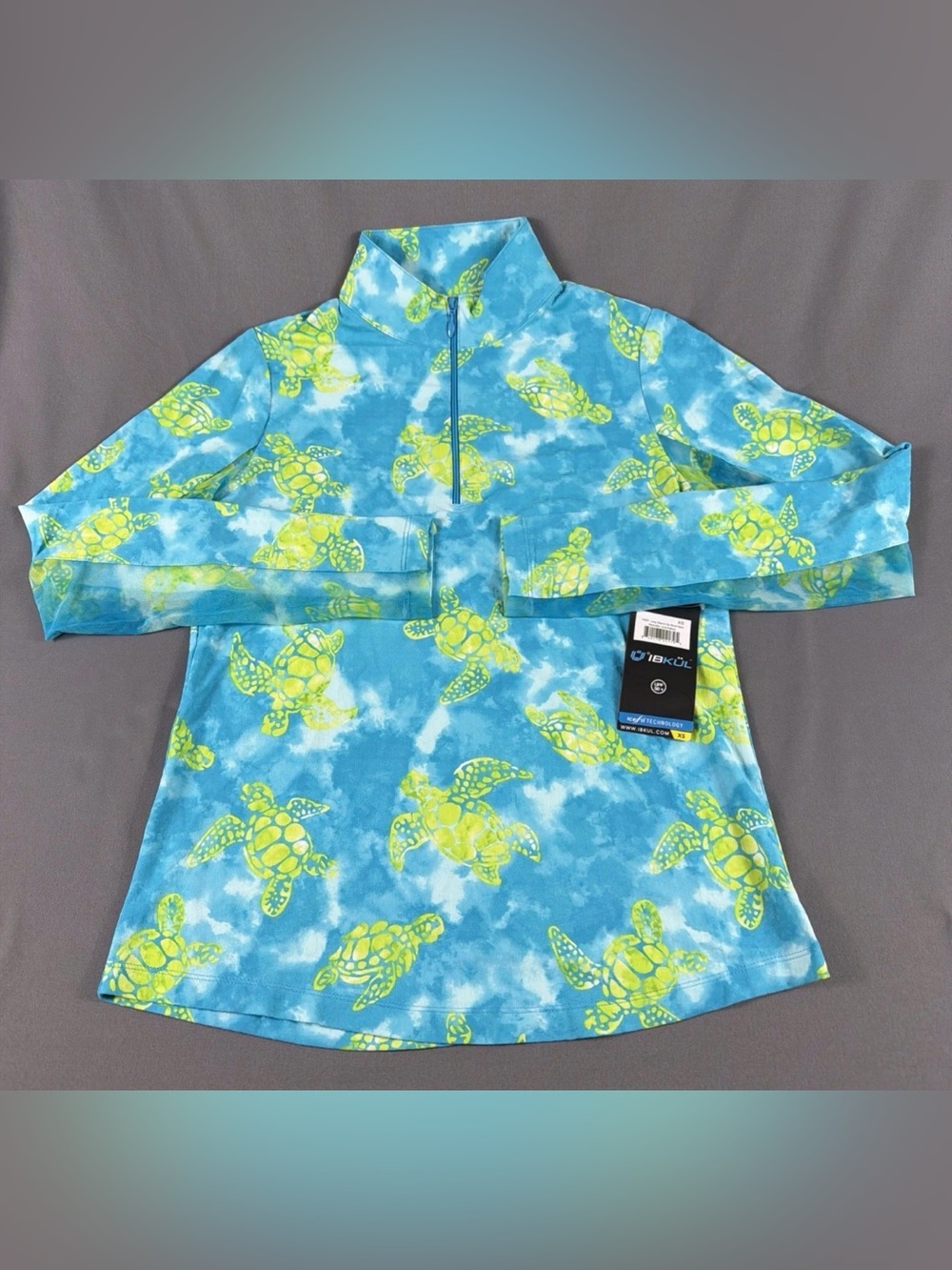 IBKUL Womens Golf Pullover Turtle Print 1/4 Zip XS Blue Nylon